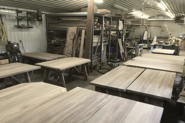 Tables under construction in wood shop