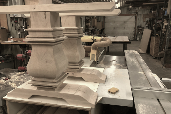 Table being crafted in wood shop